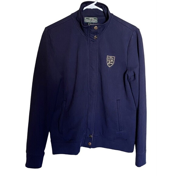 LAUREN RALPH LAUREN Active Jacket Coat Blue Gold Crest Zip Up Top Size Large - Picture 1 of 10